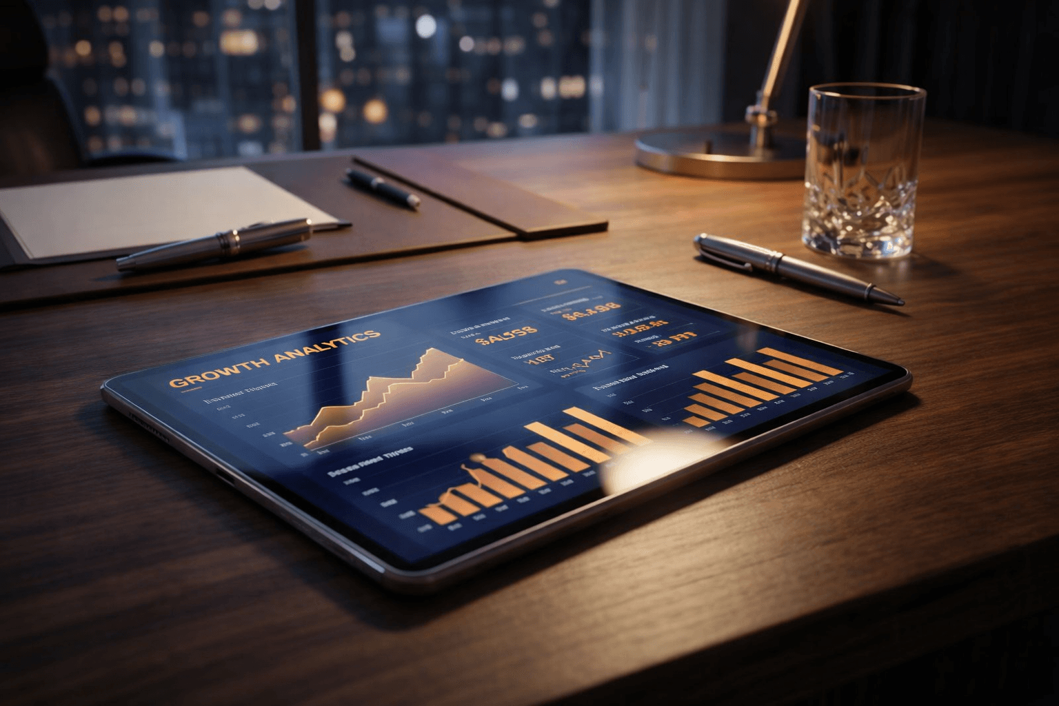 Business analytics laptop workspace